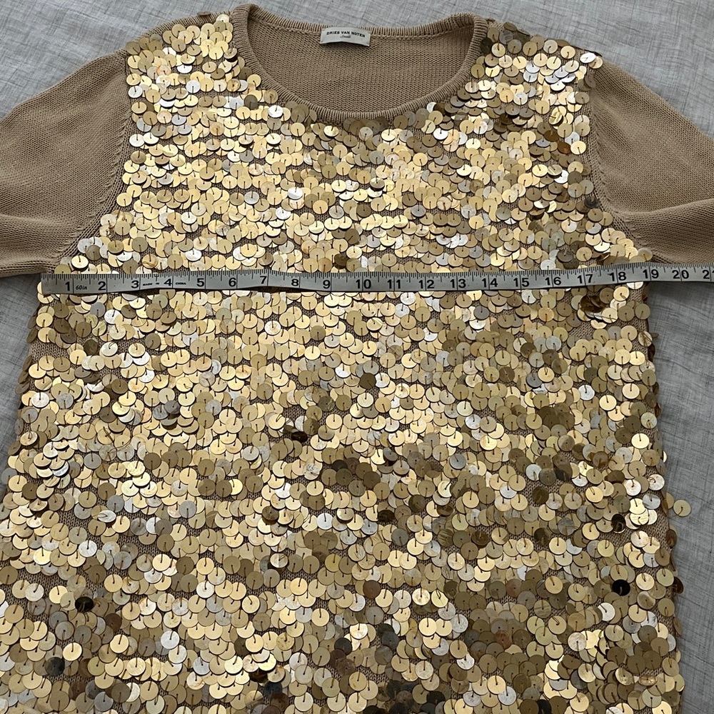 Dries Van Noten cotton short sleeve sweater with front gold payette sequins - Picture 9 of 11